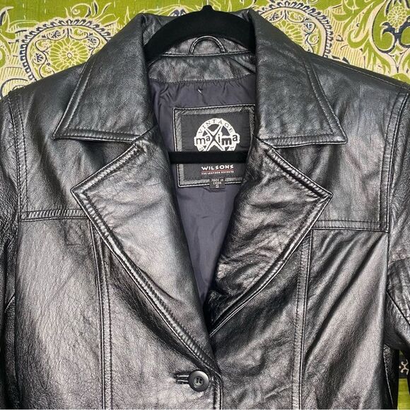 Y2K Wilson Vintage Maxima Black Leather Jacket Size Small - Picture 2 of 15